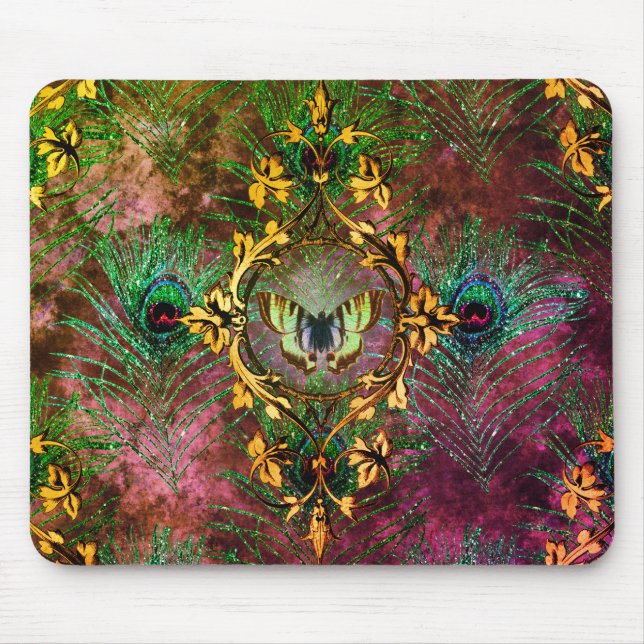 Peacock feather butterfly victorian elegant purple mouse pad (Front)