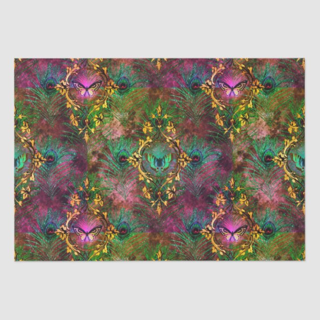 Peacock feather butterfly victorian elegant purple tissue paper (Front)