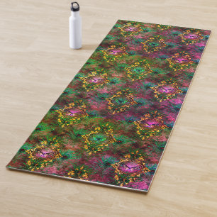 Peacock feather butterfly victorian purple gold yoga mat