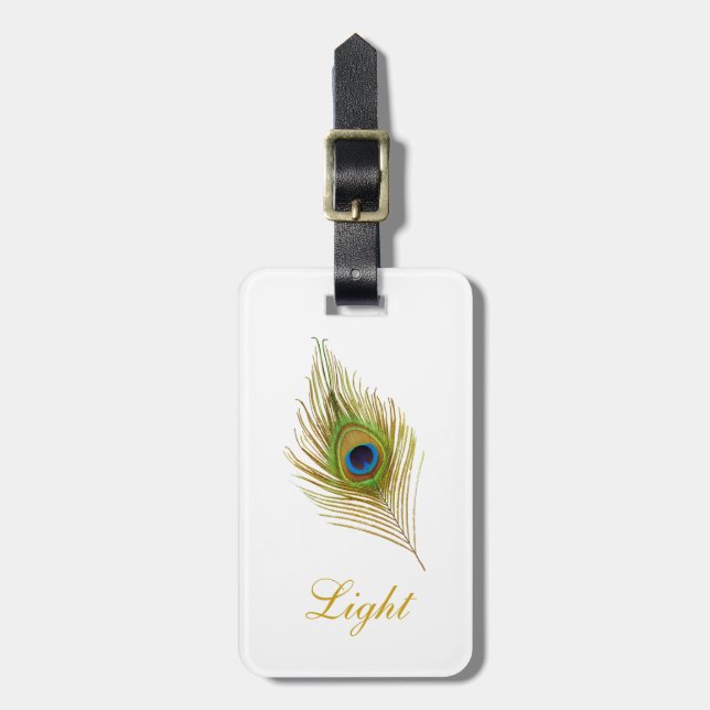 Peacock feather & calligraphy luggage tag (Front Vertical)