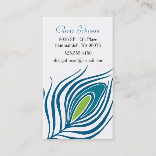 Customizable Peacock Feather Calling Card Business Card Template