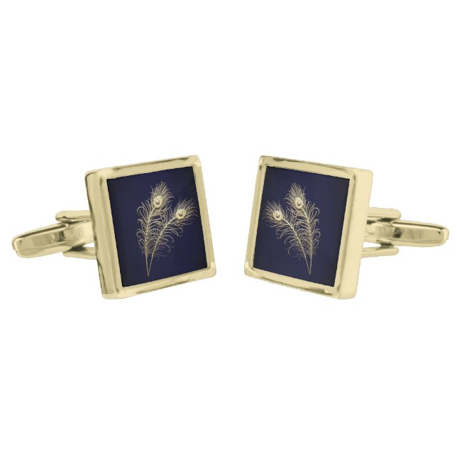 Peacock Feather Cufflinks (Angled)