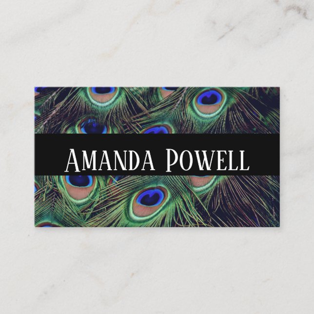 peacock feather custom business cards template (Front)