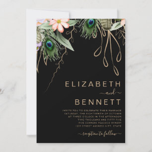 Peacock Feather Dark Wedding Invitation
