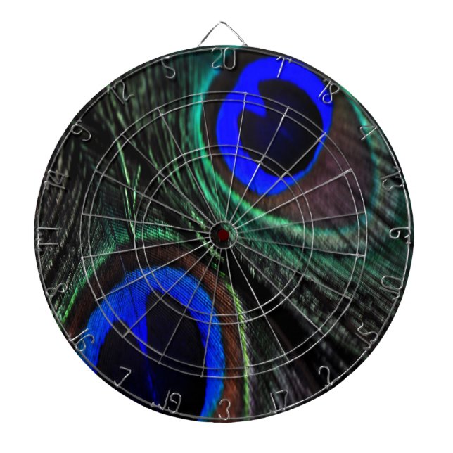 Peacock feather dartboard with darts (Front)