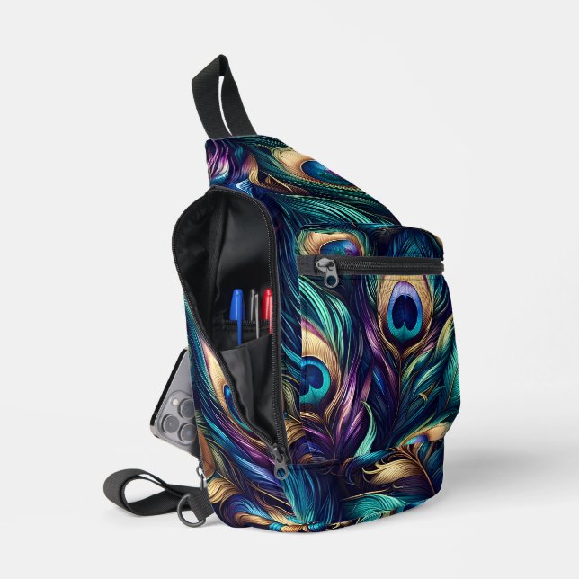 Peacock feather design unique sling bag (Open)
