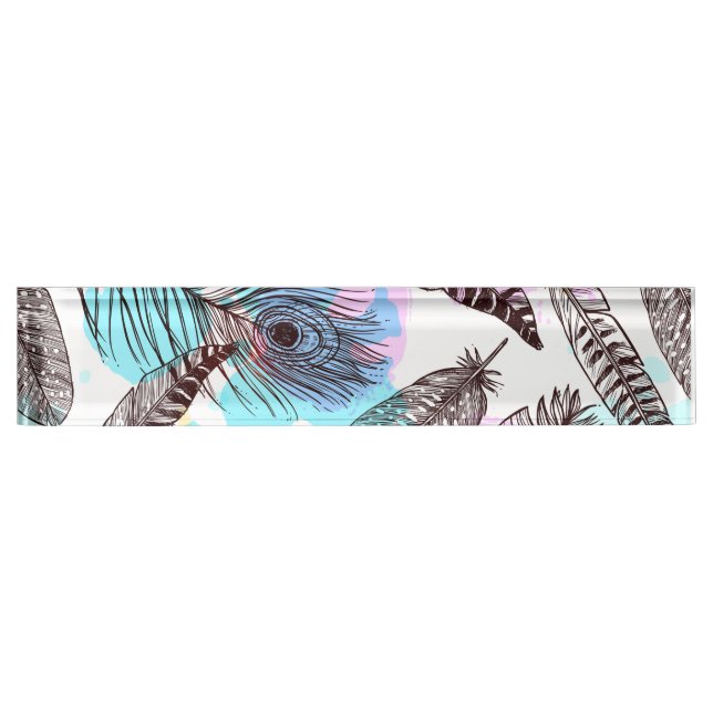 Peacock Feather Desk Name Plate (Front)