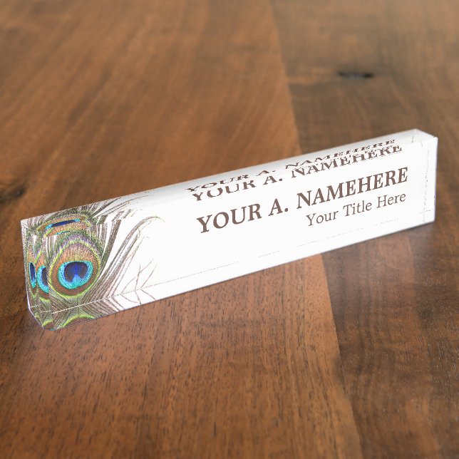 Peacock Feather Desk Nameplate (Side)