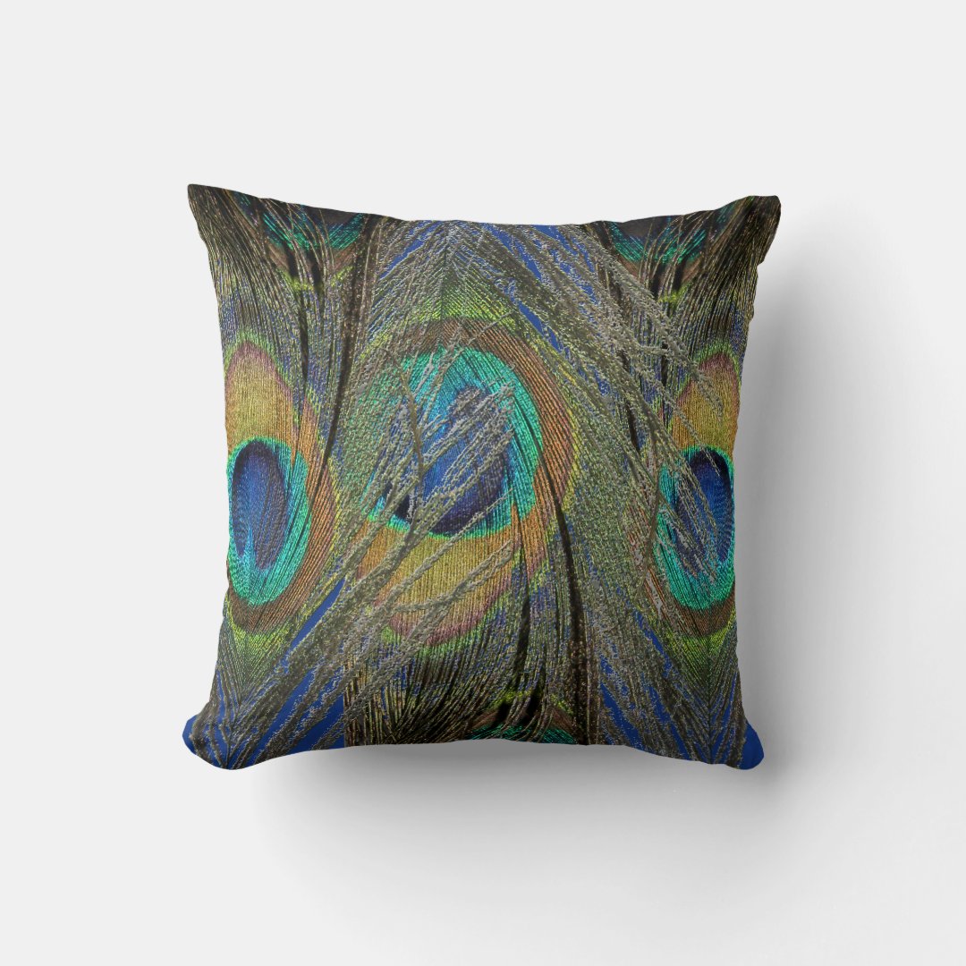 Peacock Feather Detail on Designer Cushions | Zazzle