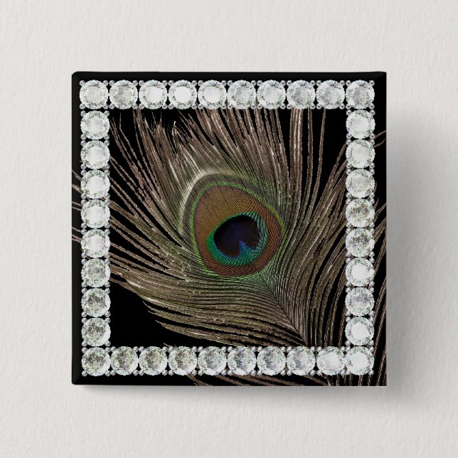 Peacock feather-diamond square button (Front)