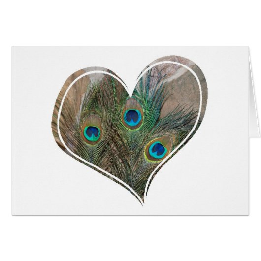 Peacock Feather Double Heart Cards (Front Horizontal)