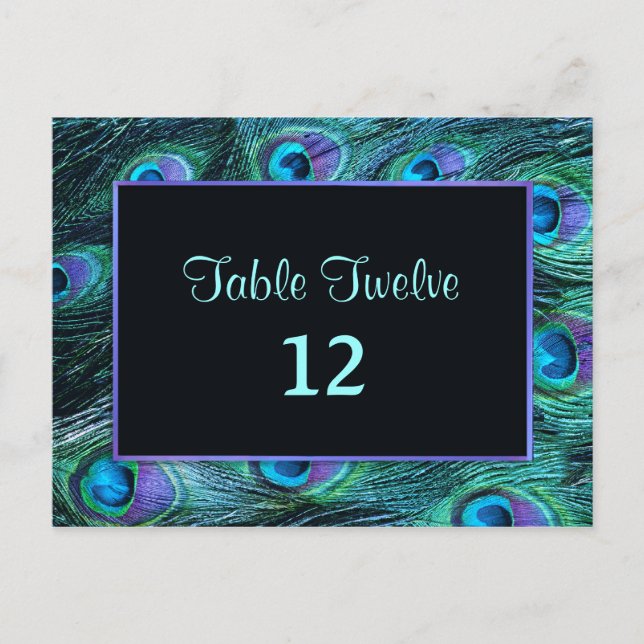 Peacock Feather Drama - Table Seating Number Postcard (Front)