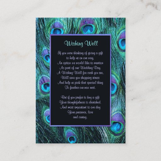 Customizable Peacock Feather Drama Wedding - Wishing Well Business Cards