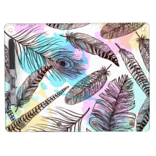 Peacock Feather Dry Erase Board With Keychain Holder