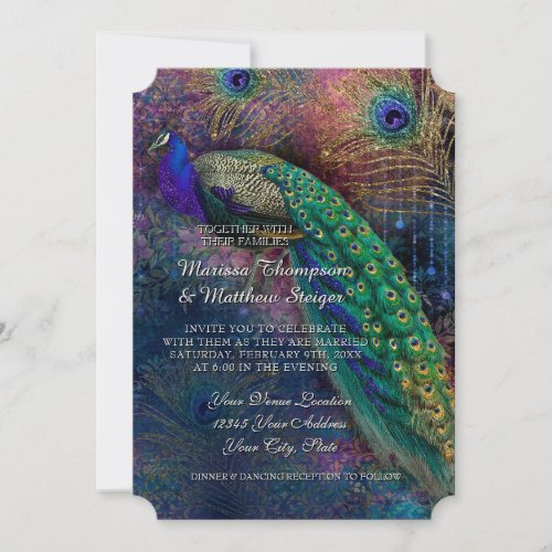 Peacock Feather Elegant Gold Winter Wedding  Invitation
