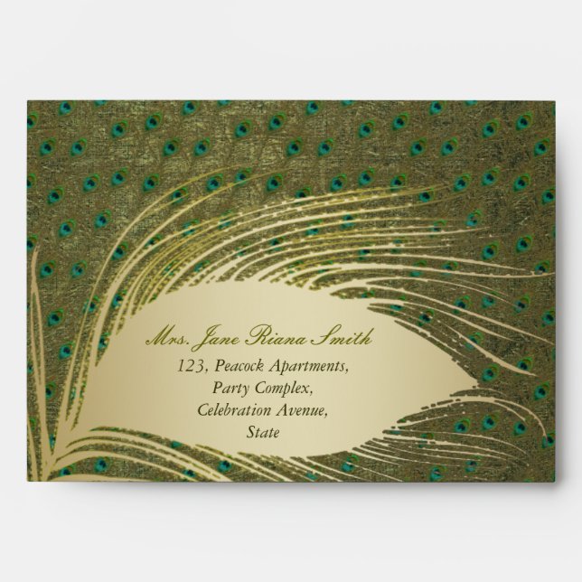 Peacock feather elegant green envelopes (Front)