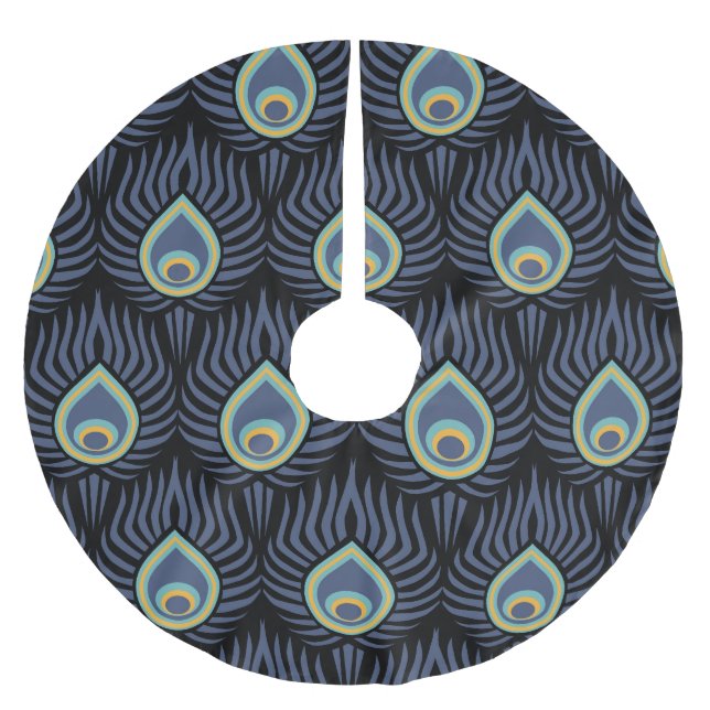 Peacock Feather: Elegant Pattern. Brushed Polyester Tree Skirt (Front)