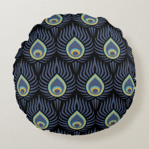 Peacock Feather: Elegant Pattern. Round Pillow