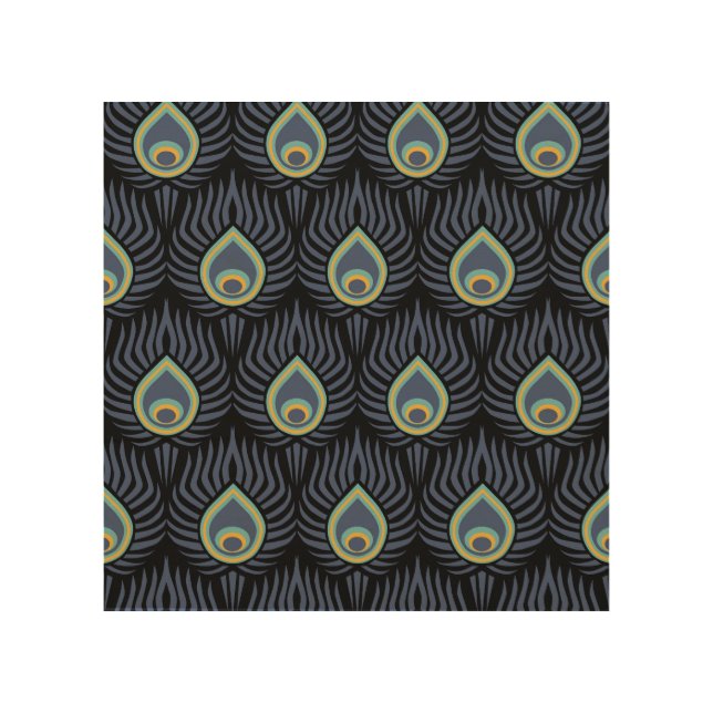 Peacock Feather: Elegant Pattern. Wood Wall Art (Front)
