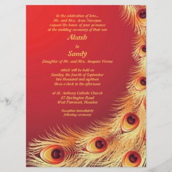 Peacock Feather Elegant Red Wedding Invitation by all_items at Zazzle