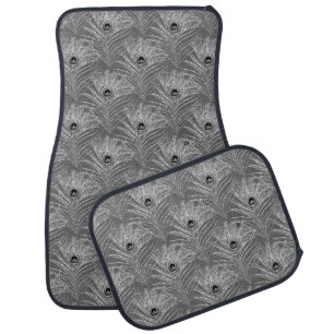 Peacock feather elegant silver gray pattern car floor mat