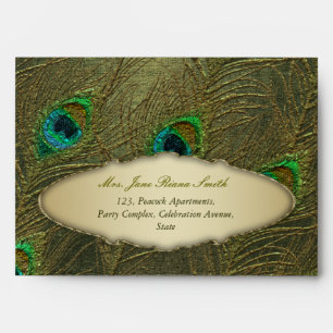 Peacock feather elegant vintage golden envelopes