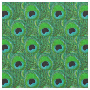 Peacock Feather Fabric - Green Aqua Blue Black