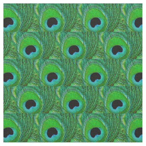Peacock Feather Fabric - Green Aqua Blue Black
