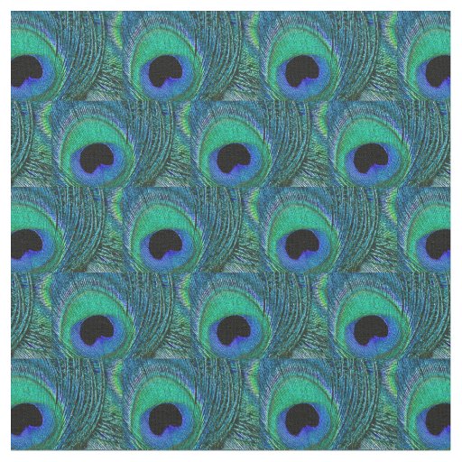 Peacock Feather Fabric - Green, Teal, Blue, Black