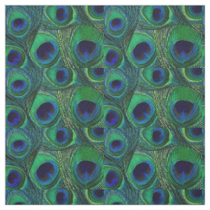 Peacock Feather Fabric - Green Teal Blue Navy