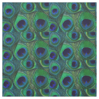 Peacock Feather Fabric - Green Teal Blue Navy