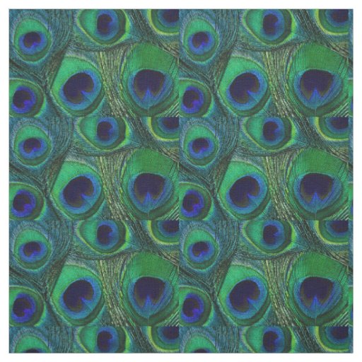 Peacock Feather Fabric - Green Teal Blue Navy