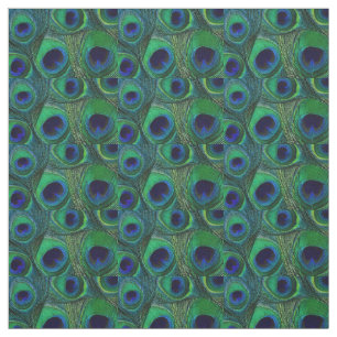 Peacock Feather Fabric - Green Teal Blue Navy