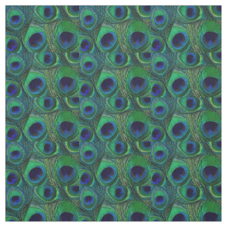 Peacock Feather Fabric - Green Teal Blue Navy