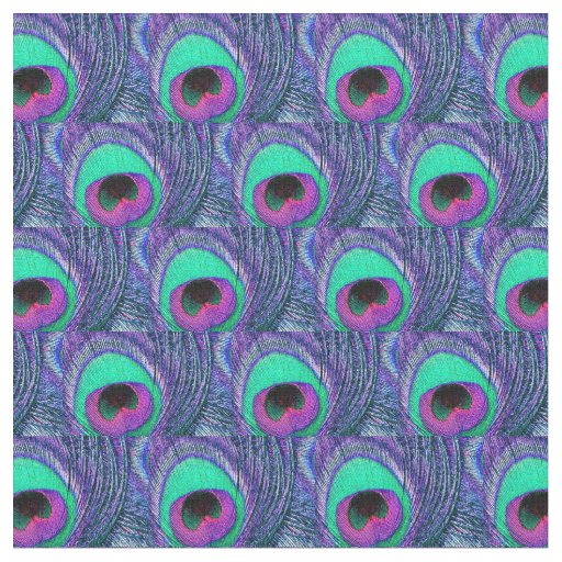 Peacock Feather Fabric Green Teal Purple Pink Blac