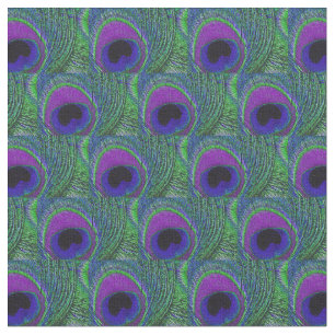 Peacock Feather Fabric - Green Violet Purple Black