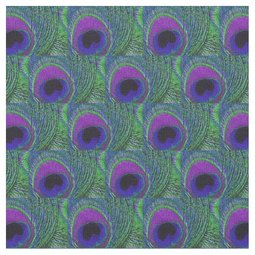 Peacock Feather Fabric - Green Violet Purple Black