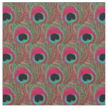 Peacock Feather Fabric - Hot Pink Aqua Green Black