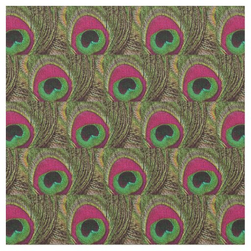 Peacock Feather Fabric - Hot Pink Lime Green Black