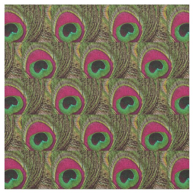 Peacock Feather Fabric - Hot Pink Lime Green Black (Close Up)