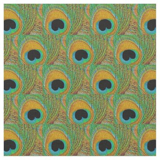 Peacock Feather Fabric - Orange Aqua Blue Green