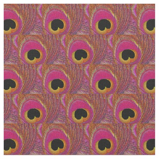 Peacock Feather Fabric - Pink Yellow Orange Black
