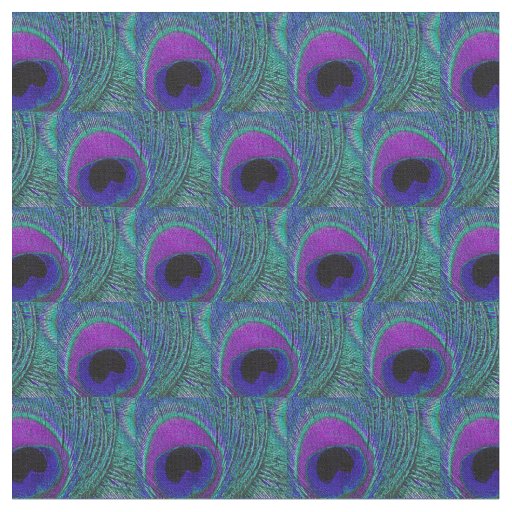 Peacock Feather Fabric - Purple Violet Aqua Black