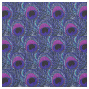 Peacock Feather Fabric - Purple Violet Aqua Blue