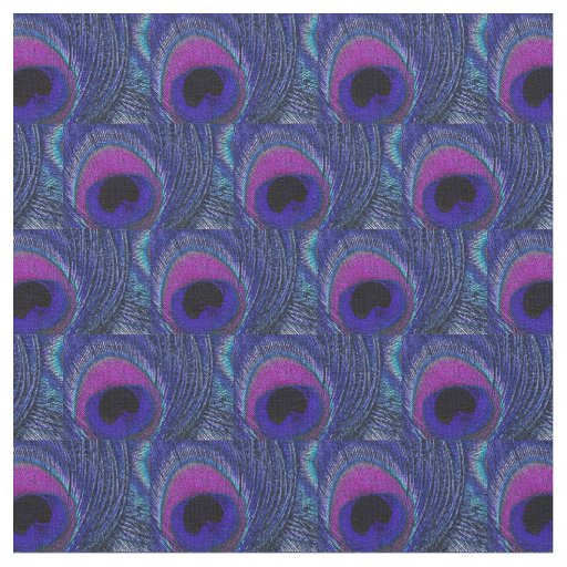 Peacock Feather Fabric - Purple Violet Aqua Blue