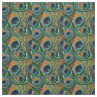 Peacock Feather Fabric - Tan, Aqua, Blue, Green