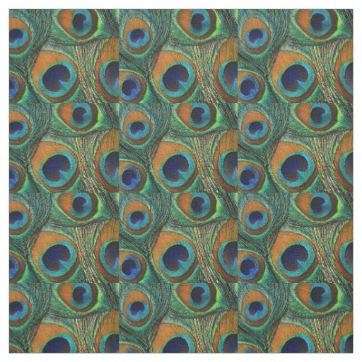 Peacock Feather Fabric - Tan, Aqua, Blue, Green