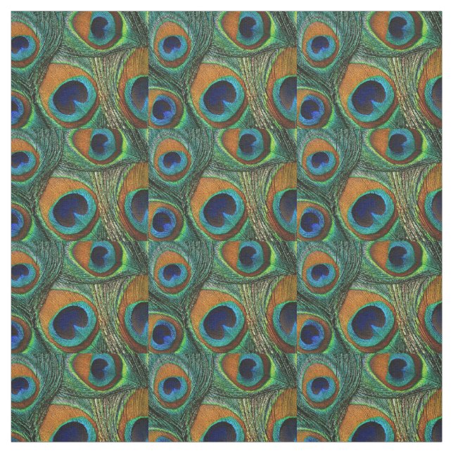 Peacock Feather Fabric - Tan, Aqua, Blue, Green (Swatch)
