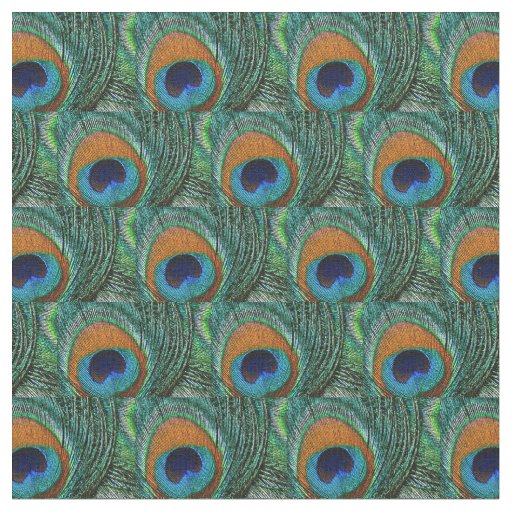 Peacock Feather Fabric - Tan, Aqua, Blue, Green