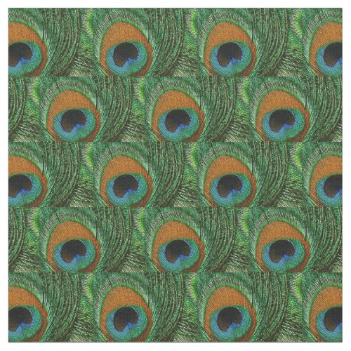 Peacock Feather Fabric _ Tan Green Teal Blue Navy